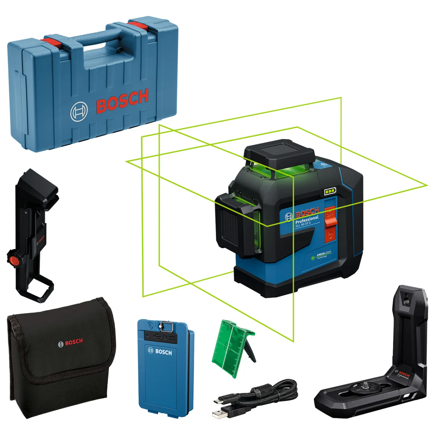 BOSCH Laser Och Mätinstrument<LINJELASER GRÖN GLL 80-33 G/LI