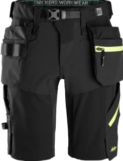 SNICKERS WORKWEAR SOFTSHELLSHORTS STRCH HF, SVART/NEONGUL STL 52 New