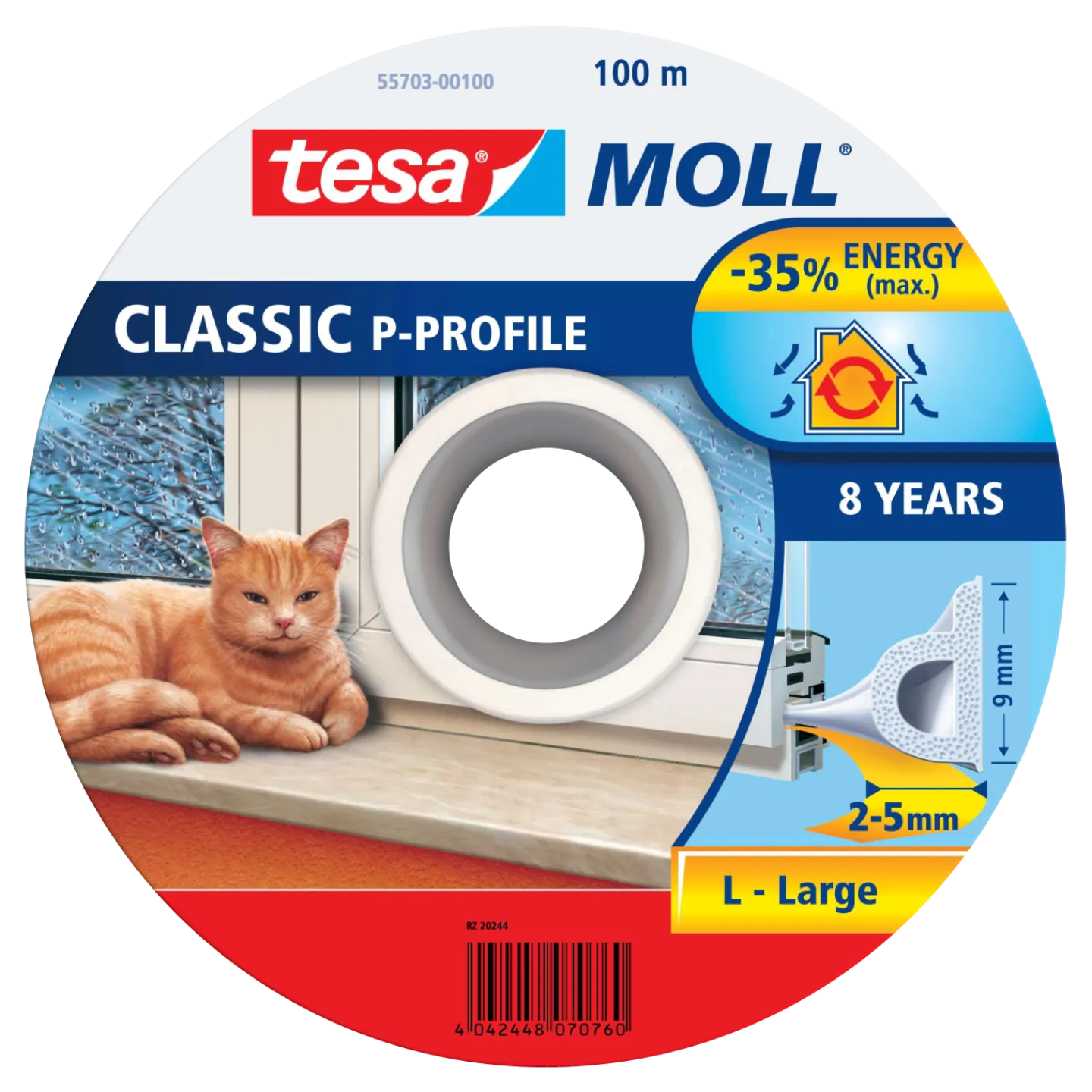 TESA Tätningslist<TÄTLIST P-LIST VIT 9X5,5MM/100 55703