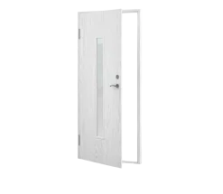 CELLO Förrådsdörrar<VARMFÖRRÅDSDÖRR 90X200 V AVLÅNGT FÖNSTER GRUNDMÅLAD