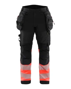 BLÅKLÄDER Varselkläder<VARSELBYXA 1821 2513 SOFTSHELL, SVART/VARSELRÖD C48